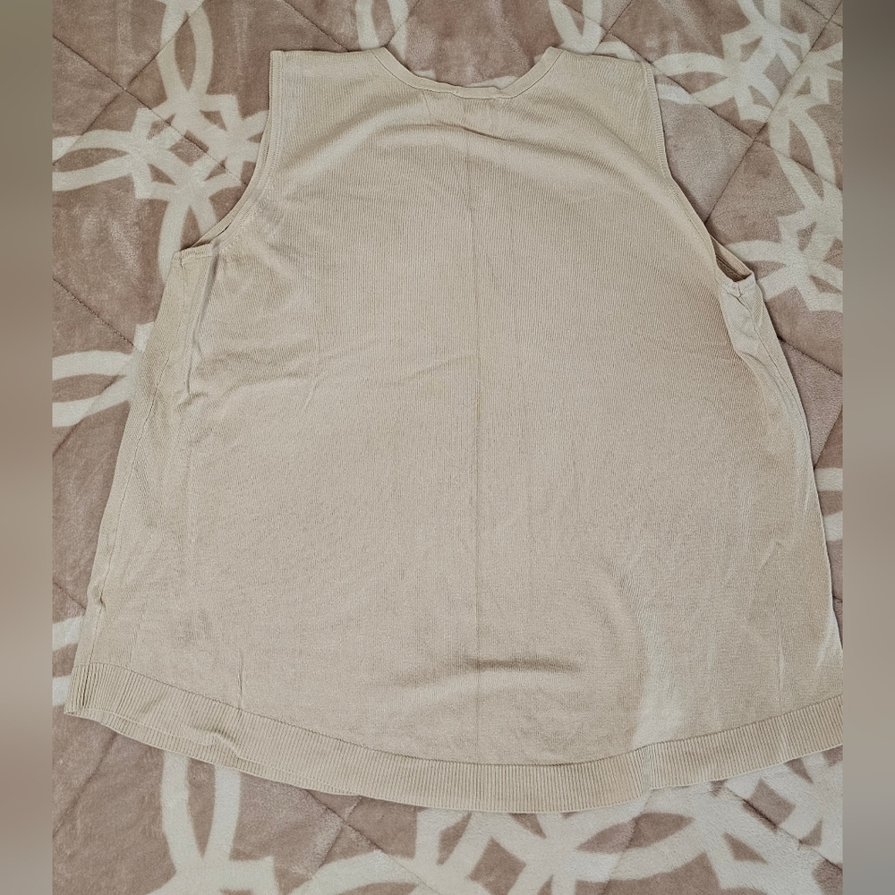 Belle Kim Gravel Women's Beige Sleeveless Sweater Top XL Excellent - Picture 5 of 5